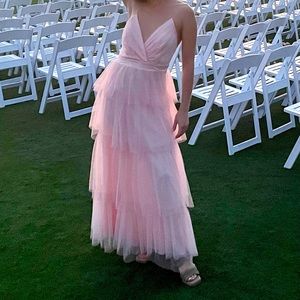 Tyra formal tiered wedding gown Blush pink tulle ruffle bridesmaid prom dress